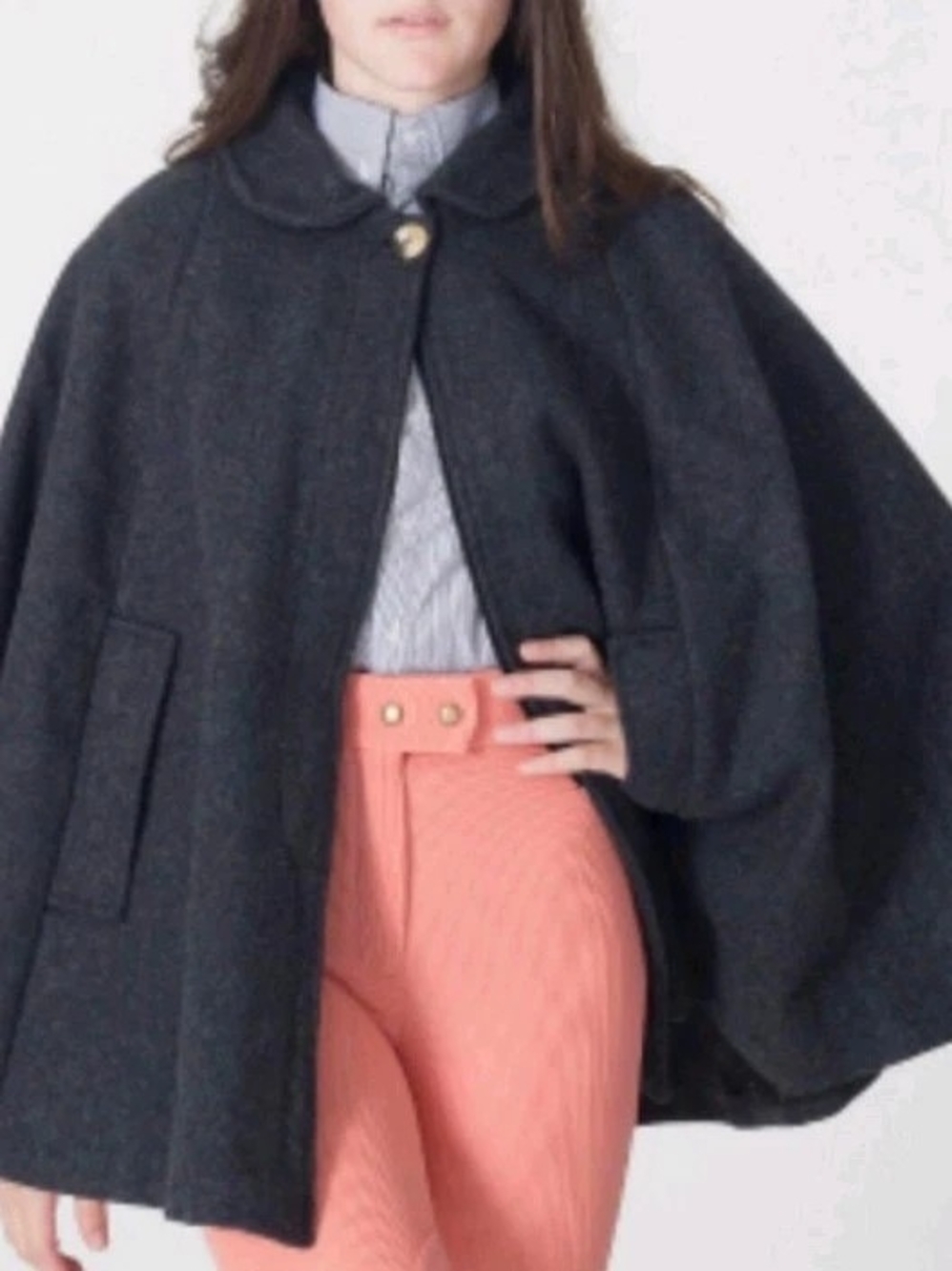 American Apparel Charcoal Gray Cape Coat with Rounded Collar